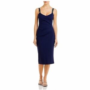 Chiara Boni Navy Shami Sleeveless Midi Dress NWT